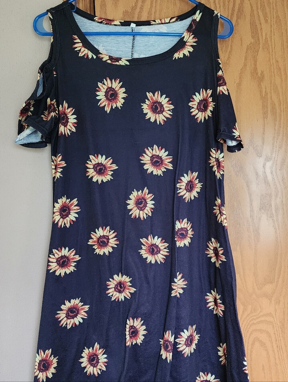 Navy Sunflower Cold-Shoulder Dress